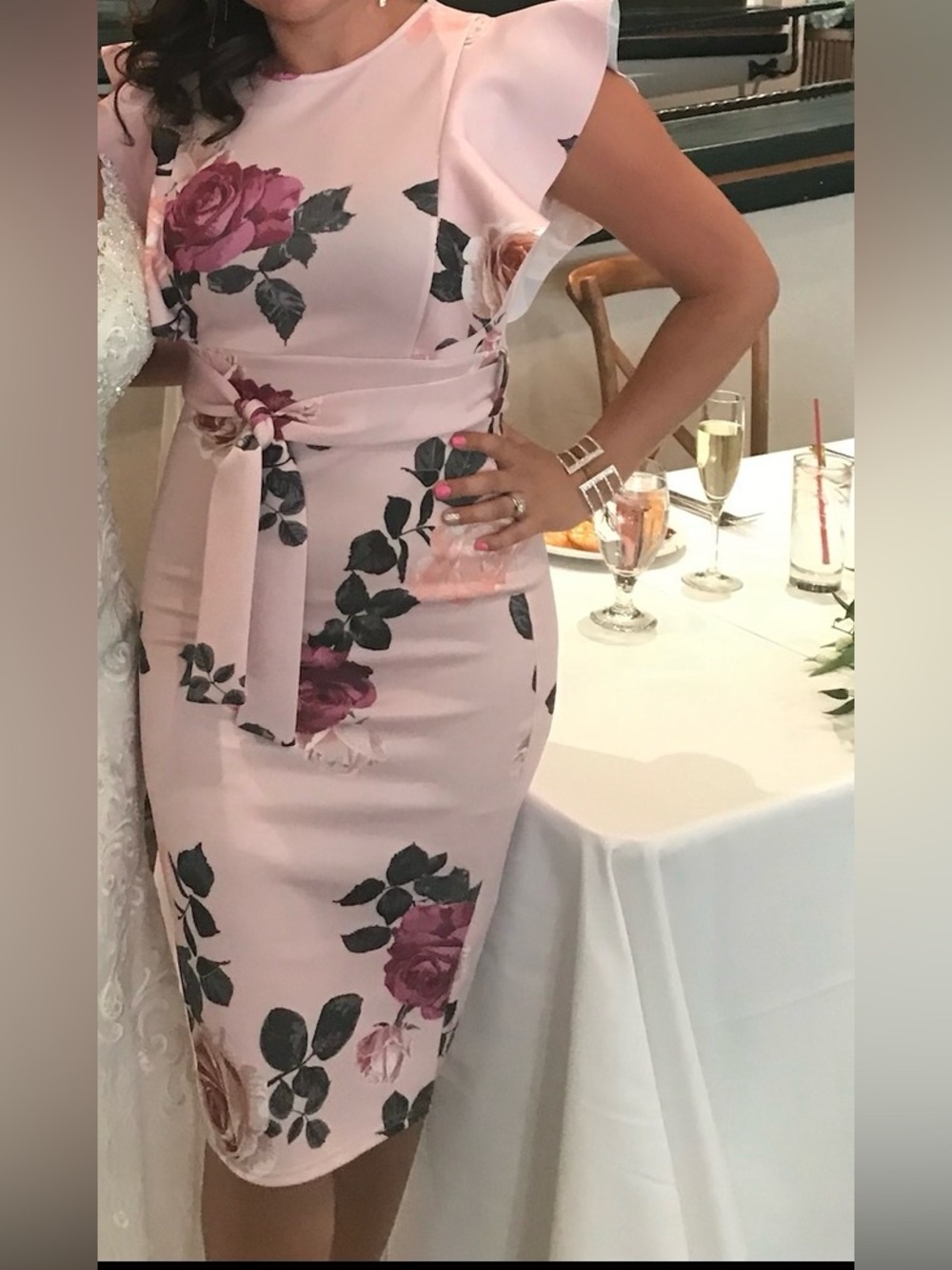 PrettyLittleThing Pink Floral Ruffle Midi Dress - Picture 2 of 4